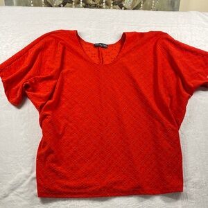 Kim & Cami Vibrant Red Eyelet Blouse